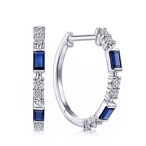 Pendientes de Aro en Tono Plateado E745 con Gemas de Esmeralda Azul Talladas en Bisel, Joyería Clásica de Moda para Mujer para Fiestas - Product Image 4