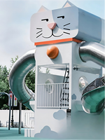 Équipement de terrain de jeux pour enfants personnalisé, toboggan géant en forme de chat, acier inoxydable, parc d'attractions extérieur