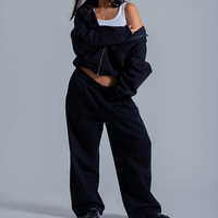 Ensemble 2 pièces personnalisé pour femme : sweat à capuche zippé oversize et pantalon de survêtement, veste à capuche unie avec fermeture éclair, ensemble de jogging ample