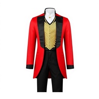 Baige Luxury Red Velvet Circus Ringmaster Underwear Men Greatest Showman Barnum Tailcoat Gold Embroidery Anime Suits Halloween