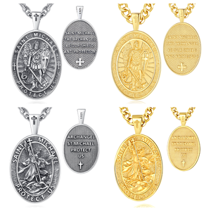 Merryshine 925 Plata Oro Espiritual vintage religioso católico Arcángel joyería St <span class=keywords><strong>Saint</strong></span> Michael colgante collar para hombres - Product Image 1