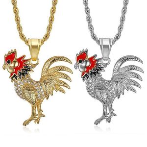 <b>Titanium</b> Steel Rooster Pendant Necklace With Diamond Pave Setting Unisex Gift Jewelry Animal Zodiac Design Stainless Steel <b>Chain</b> - Product Image 1