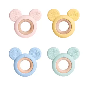 2024 Newest Custom Cute BPA Free Food Grade Silicone Baby Teethers Wood DIY Nursing Necklace Charms Wooden Teether