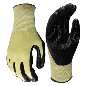 Kevlar ถุงมือป้องกันแรงกระแทกเคลือบไนไตรล์ทนความร้อนถุงมือทำงาน Kevlar ถุงมือตัดระดับ5