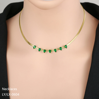 Collier pour femme, bijoux tendance et élégants, plaqué or 18 carats, acier inoxydable 304/316, pendentif ovale en forme de cœur vert, zircon, fleur