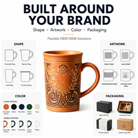 Taza de Gres Terracota Mate con Diseño de Corona de Laurel, Taza de Cerámica para Café y Té, Regalo Corporativo, Logotipo Personalizado, Proveedor al por Mayor de Artículos para Beber