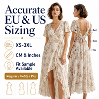Vestido Cruzado Floral de Viscosa Premium para Mujer, Cuello en V, Manga Abullonada, Calidad Boutique, Fabricación con Estampado Personalizado, MOQ 50 Piezas, Muestra en 7 Días
