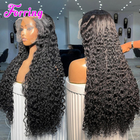 Pelucas de Cabello Humano Brasileño Virgen sin Procesar, con Ondas de Agua, Rizadas, con Frente de Encaje Transparente HD 13x4 sin Pegamento y Cutículas Alineadas