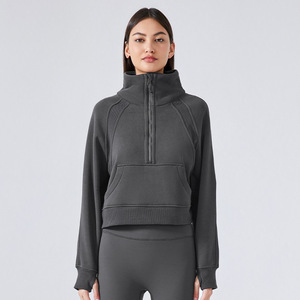 Automne et hiver Plus velours épaissi demi fermeture éclair haut col montant décontracté polyvalent chaud <span class=keywords><strong>sport</strong></span> sweats à capuche <span class=keywords><strong>pull</strong></span> pour les femmes - Product Image 5