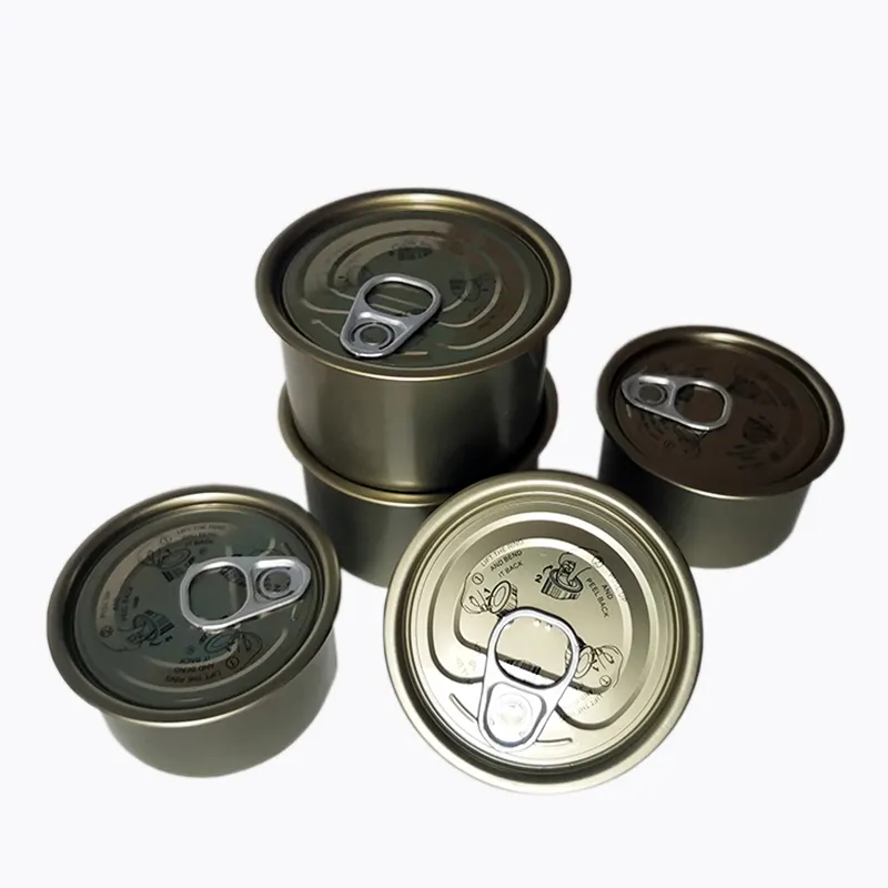 Venda quente DRD Latas vazias redondas de 2 peças com tampas fabricadas pela fábrica para embalagens de sardinha e atum enlatados