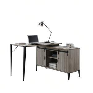 Scrivania per Computer in Rovere Grigio con Design a Porta Scorrevole Stile Barn, Arredamento per Ufficio Domestico - Product Image 1