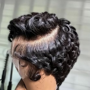 Ấn Độ Brazil nguyên Remy tóc con người tiwa chioma PIXIE cắt <span class=keywords><strong>Curl</strong></span> lượn sóng 13x4 đầy đủ ren ren phía trước tóc giả - Product Image 3