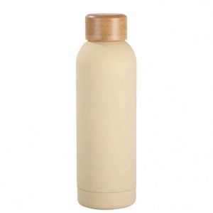 Minimalist Stainless Steel Vacuum <b>Bottle</b> Gray With Wooden Lid Double Wall Insulated 24 Hour Heat Retention Travel <b>Thermos</b> - Product Image 3