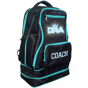 Cổ vũ màu đen ba lô với Teal dây kéo dây kéo màu xanh lá cây và biểu tượng tùy chỉnh AB Thạch thời trang Nylon lót tính năng mềm - Product Image 3