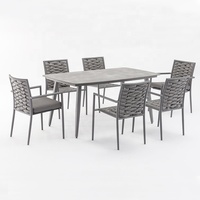 Ensemble de salle à manger moderne pour villa, hôtel, appartement, patio, meubles d'extérieur, jardin, cour, 7 pièces, aluminium thermolaqué, rotin, 6 places