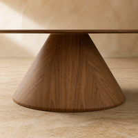 Table à manger ovale en placage de noyer avec plateau flottant et piétement central, mobilier contemporain pour cuisine, restaurant, villa, vente en gros