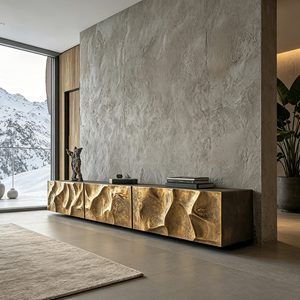 <span class=keywords><strong>Mueble</strong></span> para <span class=keywords><strong>TV</strong></span> de 4 Puertas con Marco de Fibra de Vidrio, Diseño Floral Tallado en Bronce Antiguo para Interiores de Estilo Clásico <span class=keywords><strong>Retro</strong></span> - Product Image 3