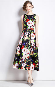Personnalisé élégant japonais Vintage robe été <span class=keywords><strong>d</strong></span>écontracté gilet imprimer fleur minceur a-ligne fête vacances robes pour <span class=keywords><strong>les</strong></span> femmes - Product Image 3
