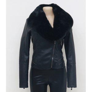 Da donna elegante Bomber reversibile in ecopelle con collo di pelliccia con motivo solido cappotto invernale con Logo personalizzato in pelle sintetica - Product Image 1