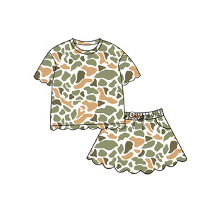 Ropa Deportiva Personalizada, Camuflaje de Caza, Camisa para Bebés Niñas, Chaleco, Falda con Borde Festoneado, Pantalones Cortos, Conjuntos de Ropa para Hermanas al por Mayor - Product Image 6