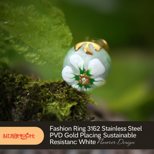 Fashion <b>Ring</b> 316L Stainless Steel PVD <b>Gold</b> Plating Sustainable Resistant White Flower Design - Product Image 3