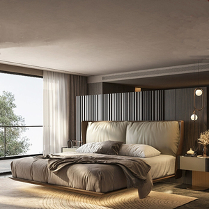 Cao cấp Ý da đôi khung giường sang trọng mềm treo Thạc sĩ phòng ngủ giường với ánh sáng yên bao gồm các tính năng lưu trữ - Product Image 1