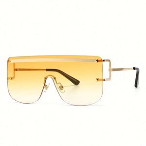 Gafas de sol de lujo sin montura de aleación 2022 para mujer, lentes de sol UV400 con degradado, lentes de una sola pieza, gafas de sol extragrandes - Product Image 6