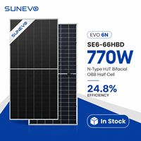 Panneau solaire bifacial Sunevo N-Type HJT 0BB à demi-cellules 750W 770W avec 132 cellules et double vitrage pour centrale photovoltaïque industrielle