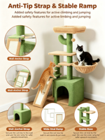 Arbre à chat Cactus, griffoir, tour d'escalade pour chat en peluche et sisal avec hamac et niche intérieure
