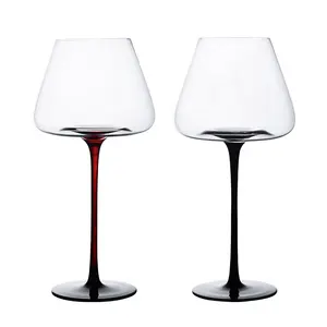 Wholesale Large Creative Vintage Luxury Unique Colored Crystal Goblets Wine Glasses Cup Set With Red Black Stem For Wedding