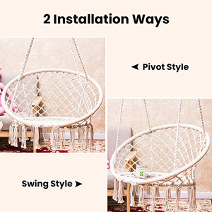 जोशाइन सूती हस्तनिर्मित मैक्रेमे लटका हुआ हैममॉक स्विंग चेयर इनडोर आउटडोर पाश स्विंग चेयर - Product Image 6