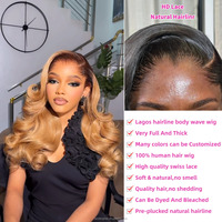 Perruque frontale en dentelle HD sans colle 13x6, cheveux humains, T1B/27 Ombré Blond Miel avec mèches, Ligne de cheveux Lagos, Densité 250, Raie latérale, Ondulations souples