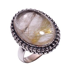 Anillos de rutilo dorado Natural, joyería india a granel, anillos de plata de ley 925 hechos a mano, proveedores de joyería - Product Image 1