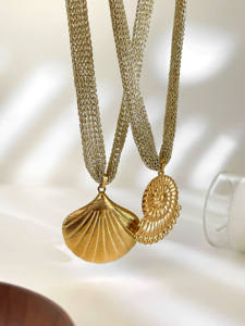 Collane con Ciondolo a Forma di Cuore, Sole e Conchiglia in Acciaio Inox Placcato Oro 18K XINRU per Donne, <span class=keywords><strong>Catena</strong></span> a Maglia Intrecciata alla Moda, Novità 2025 - Product Image 6