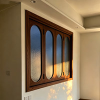 Fenêtre pliante gauche-droite en bois massif Tudaju, verre trempé; Fenêtre coulissante rétro à tête ronde pour bureau intérieur