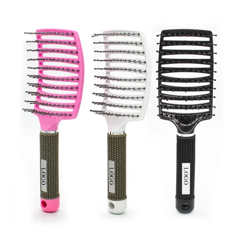 Hair Styling Tools LOGO Customized Color Plastic Nylon Massage Hairbrush Curved Vent Detanling Hair Brush for Faster Blow Drying