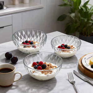 Juego de Tazones de Vidrio con Diseño de Diamantes, Transparentes, para Ensaladas, Postres y Frutas, de Grado Alimenticio, para Hogar, Cocina, Fiestas, Bodas, Venta al por Mayor - Product Image 2