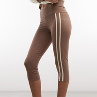 Pantalon Capri Femme Personnalisé en Coton Uni avec Bande Élastique Blanche et Rayures Contrastantes, Taille Pliée, Vente en Gros