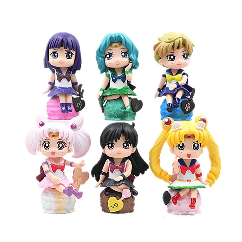 Set patung mainan Anime, Set figur Anime Sailor Moon 6 buah/Set 2023 baru, boneka mainan patung Anime anak perempuan imut