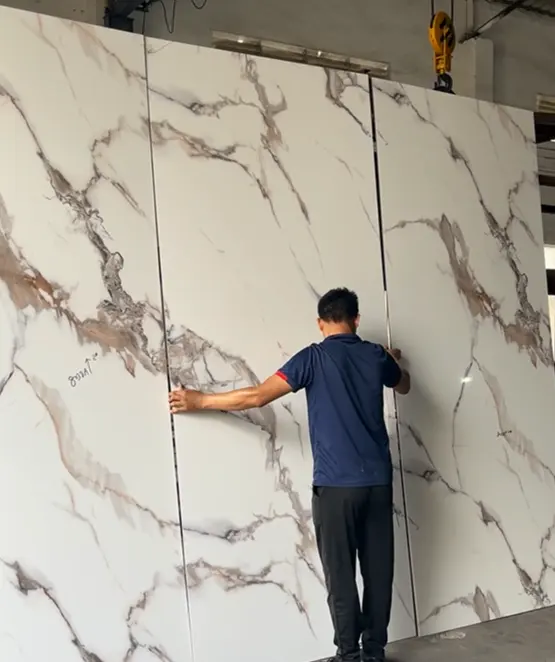 Marble look popular house renovation panels high texture PET film glossy effect wpc solid panel