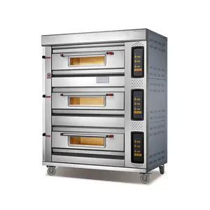 Commercial 3 deck 6 trays gas deck oven for bakery bread cake with digital temperature display