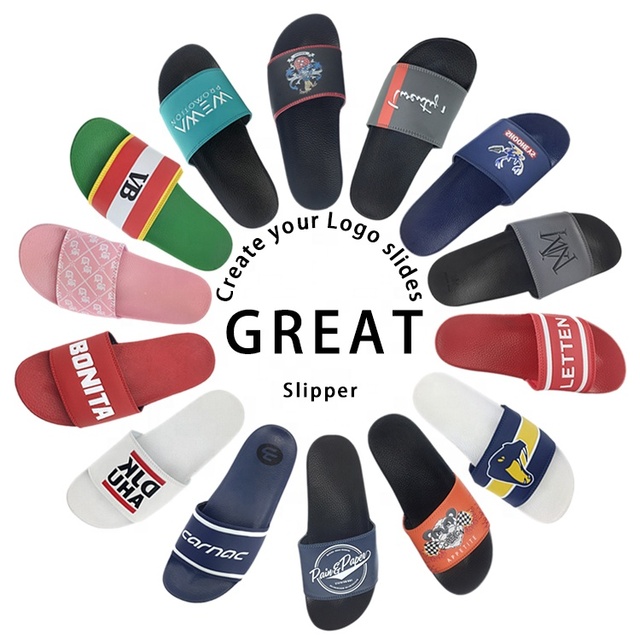 Greatshoe Customize LOGO Black Sliders slippers for Men ,customize Blank Slide Sandals Slippers, Men Custom logo Slides