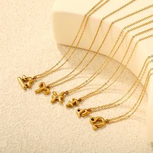 Collar con Colgante de Cadena de Eslabones de Acero Inoxidable Chapado en Oro PVD de 18K, Joyería de Moda, Collares con Diseño de Burbuja de los 12 Signos del Zodíaco para Mujer - Product Image 4