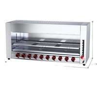 Gril-salamandre professionnel à gaz 10 brûleurs, infrarouge, robuste, en acier inoxydable, pour la fonte de fromage, pour restaurant