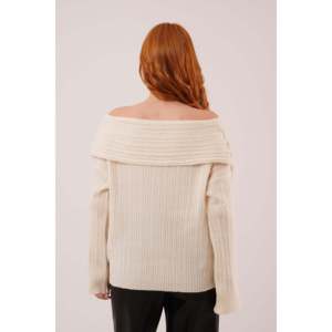 เสื้อไหมพรมครีมออฟเดอะชอลเดอร์ แขนยาวสำหรับผู้หญิง สวมใส่สบาย ไม่เป็นขุย เกรด 12 GG - Product Image 1