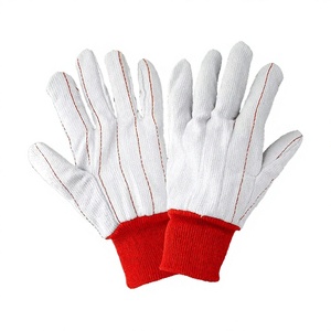 Guantes de Seguridad de Algodón Blancos con Puño Rojo Tejido, Antideslizantes, Resistentes a la Abrasión, de Uso General, Textura Suave - Product Image 1
