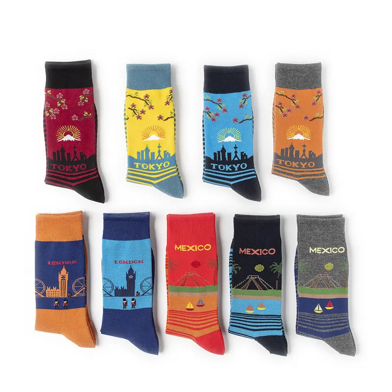 Socks mate Großhandel Luxus geschenk OEM Stadtansicht Bambus socken Männer Deodorant Tokio gemütliches funky Kleid bunte Bambus Viertels ocken