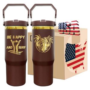 30oz Mirror Gold Plated Underneath Chocolate <b>Flip</b> <b>Top</b> Straw Stainless Steel Tumbler Water <b>Bottle</b> <b>With</b> Handle for Laser Engraved - Product Image 1