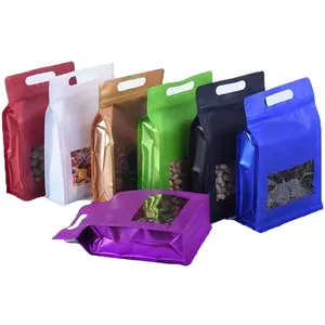 Zip Lock Stand Up Colorful Mylar Foil Bag with Clear Window Resealable Reusable Tear Notch Food Doypack Snack Dry Fruit