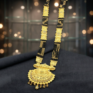 Venta al por mayor 24K Micro Gold AD Stone Long Mangalsutra, joyería de boda india tradicional, formando AD Stone Big Pendant Mangalsutra - Product Image 4